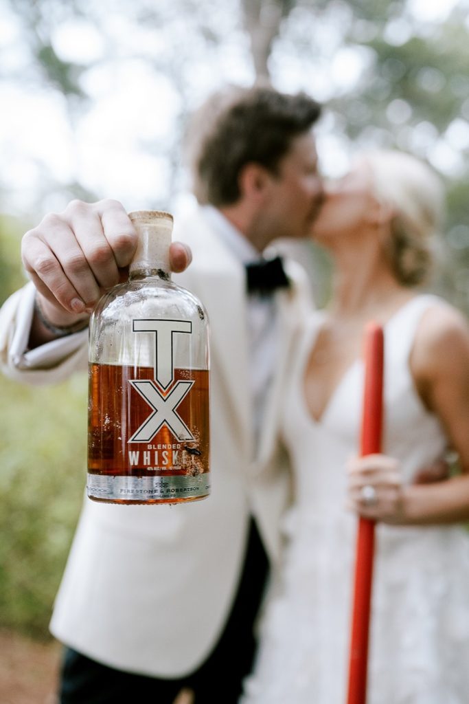 Bourbon bottle at wedding