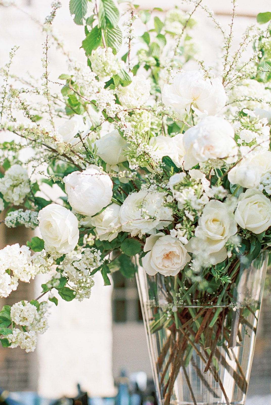 Large white wedding flower arrangement