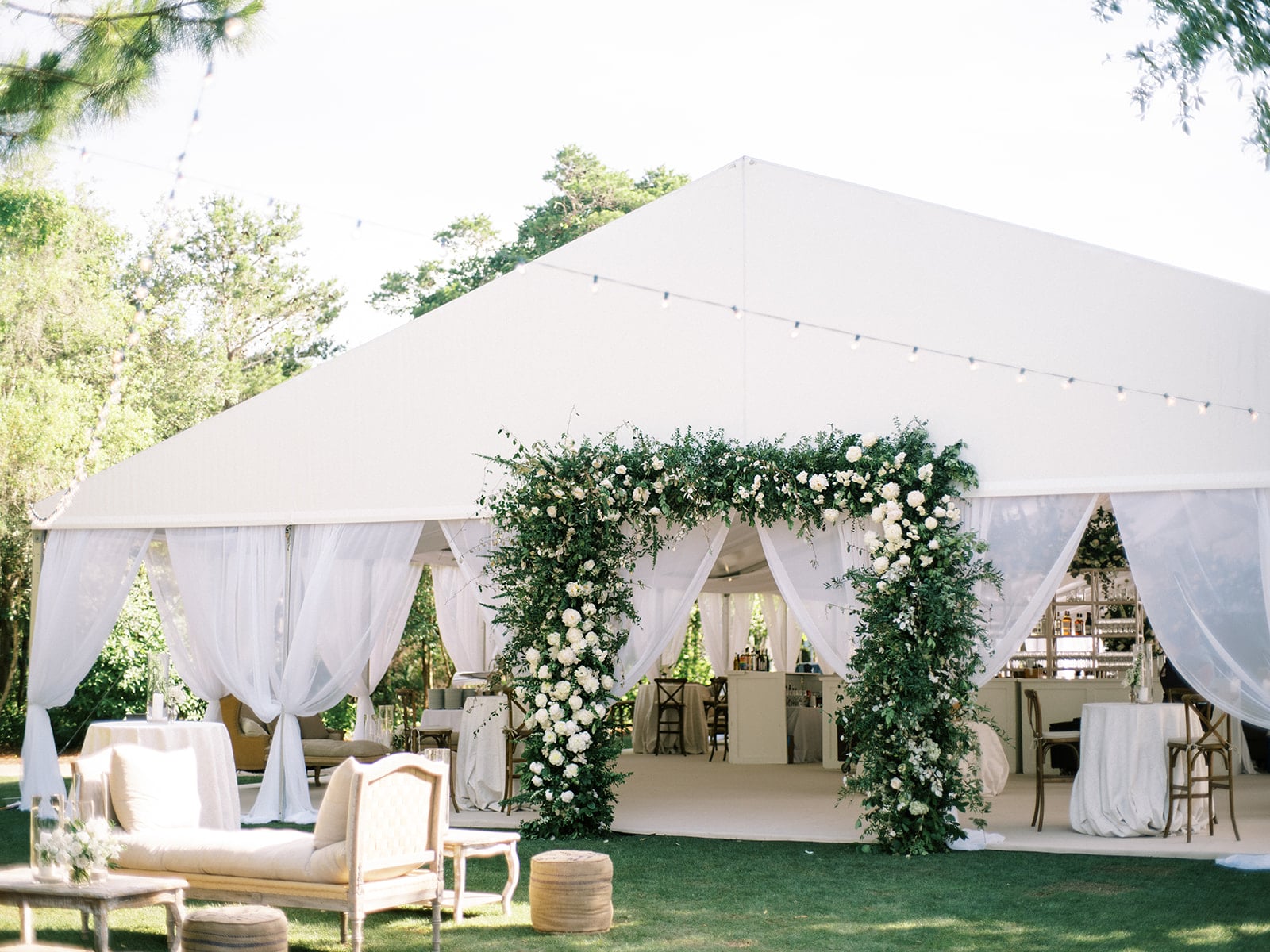 Floral and green tent entrance