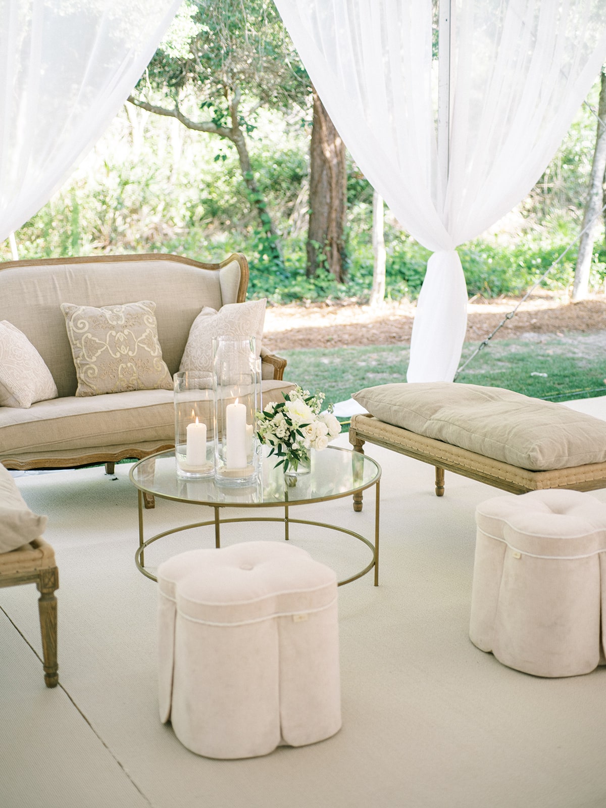 Taupe wedding lounge at WaterColor wedding reception