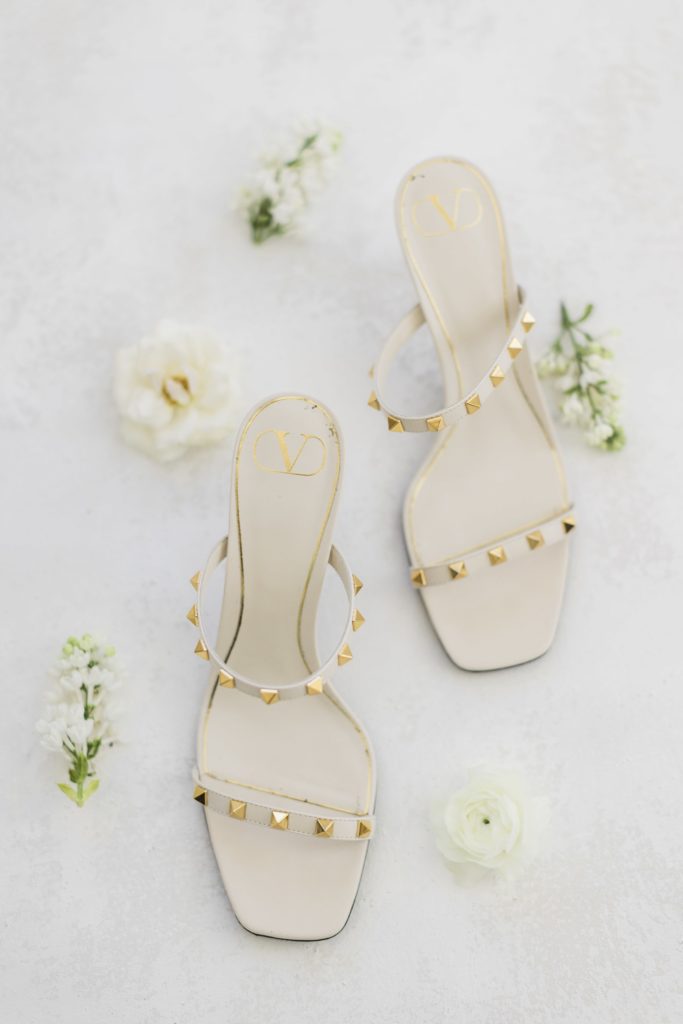 Gold studded bridal heels