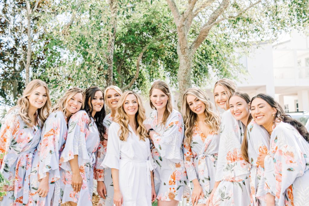 Bridesmaids in silk floral robes