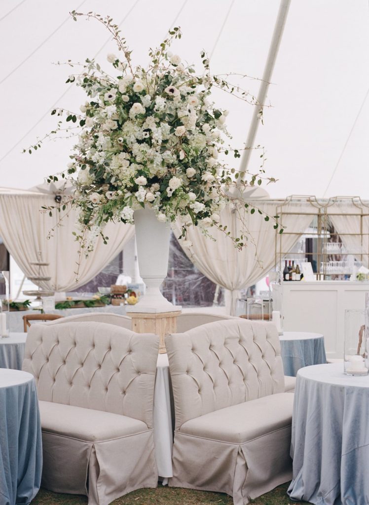 Banquet seats at tented wedding reception