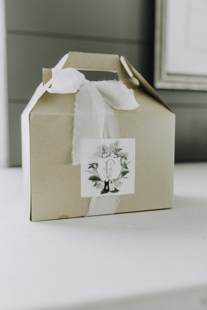 wedding welcome box with white bow