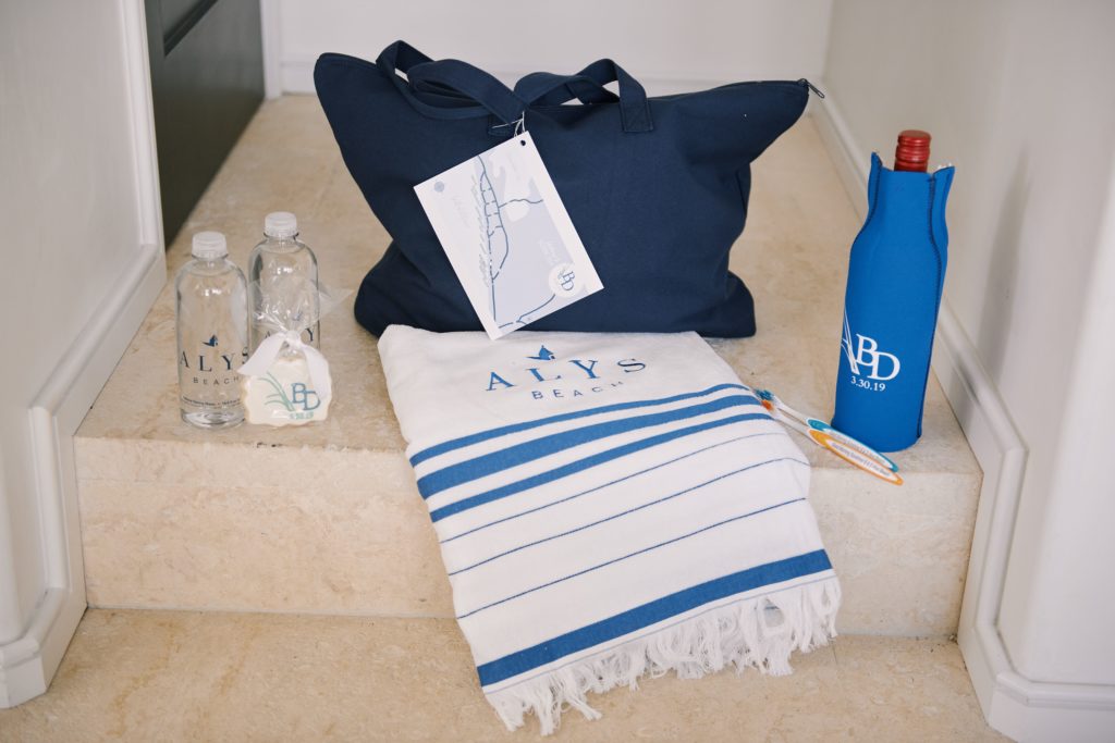 blue and white beach towel for wedding box